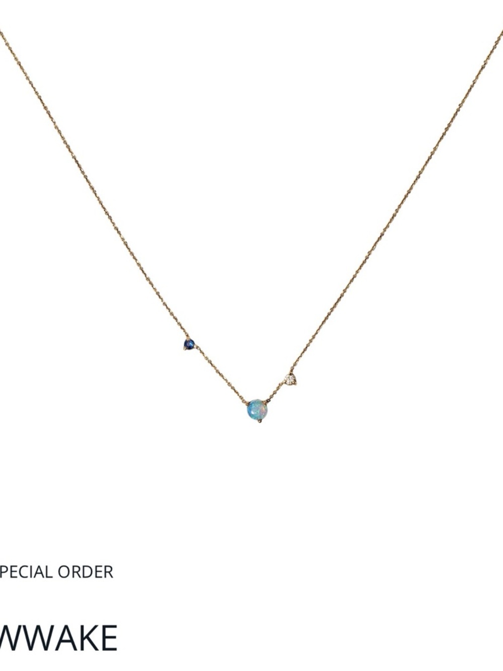 WWAKE Gold Necklace with Blue Opal and Blue Sapphire